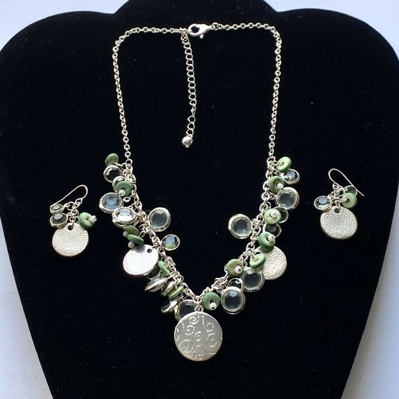 Kenneth Cole Spring Green Enamel Crystals Necklace & Earrings Silver Jewelry Set - Picture 6 of 6